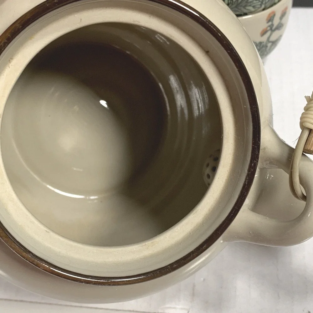 Japanese Tea Set Chrysanthemum Floral Teapot 5 Cups Japan Ceramic Boho Asian Vtg